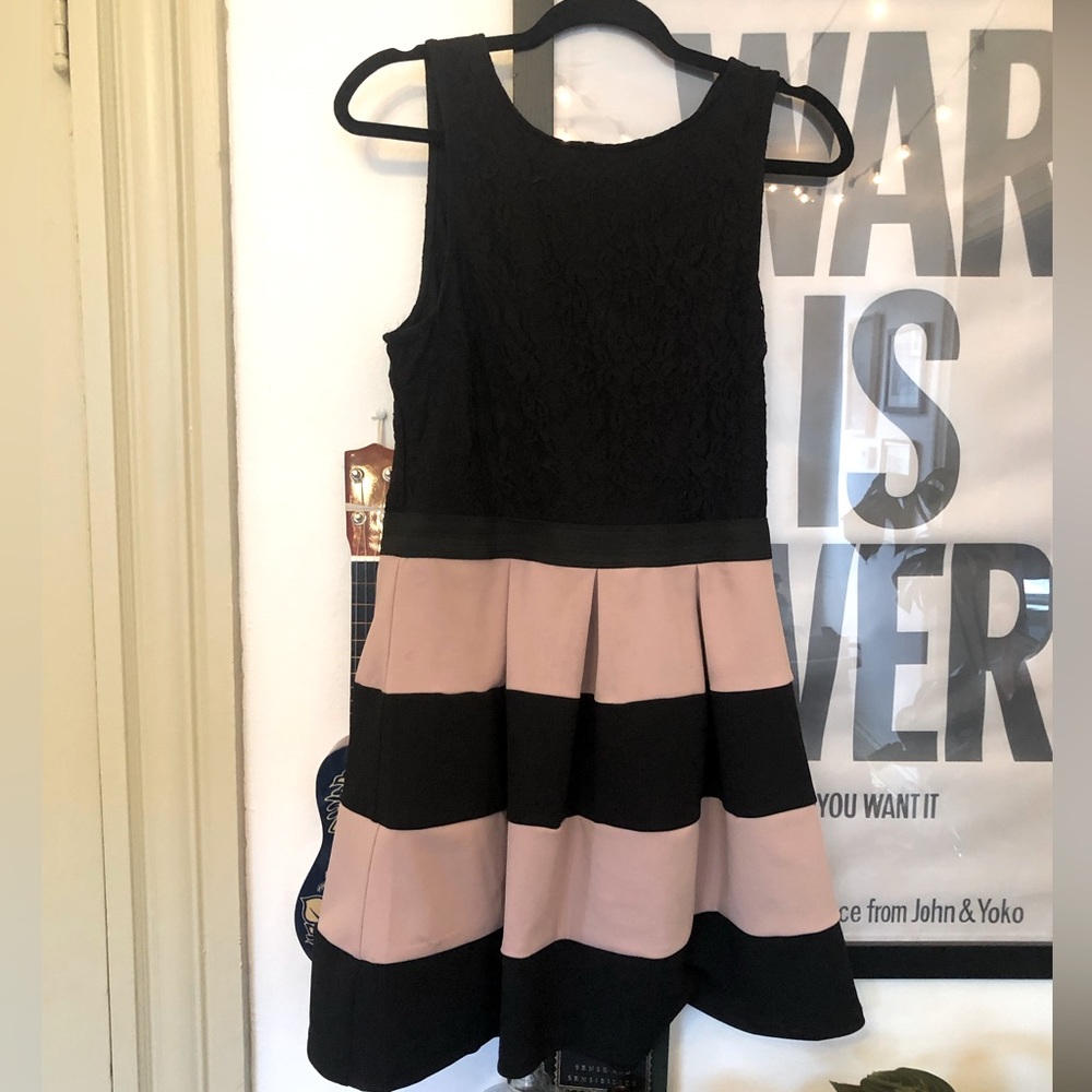 Large Lace Black and Boush Color Block Cocktail Dress